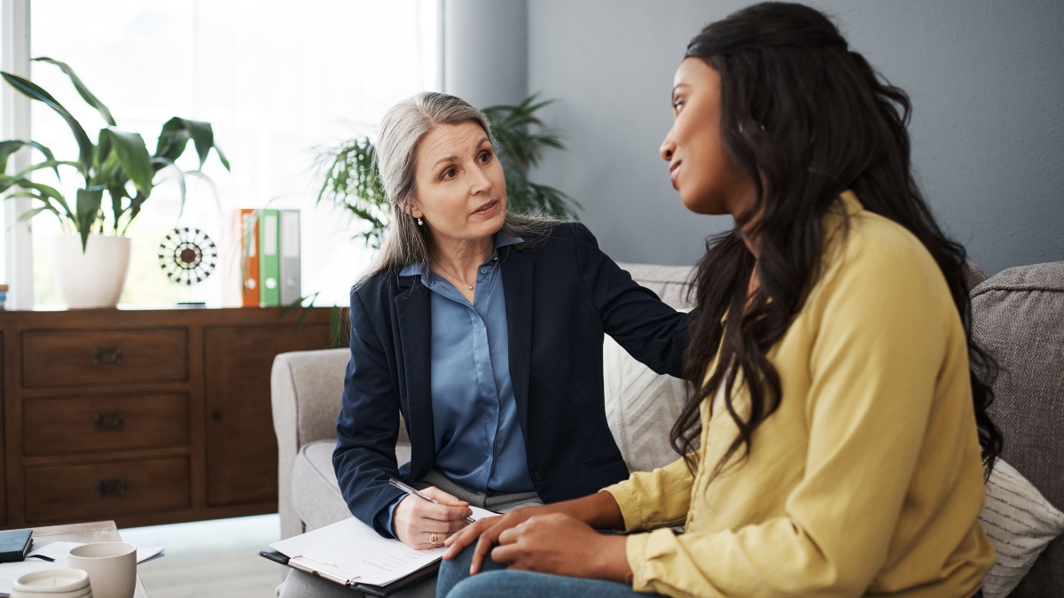 A woman enjoys individual therapy during psychiatry for professionals in raleigh nc