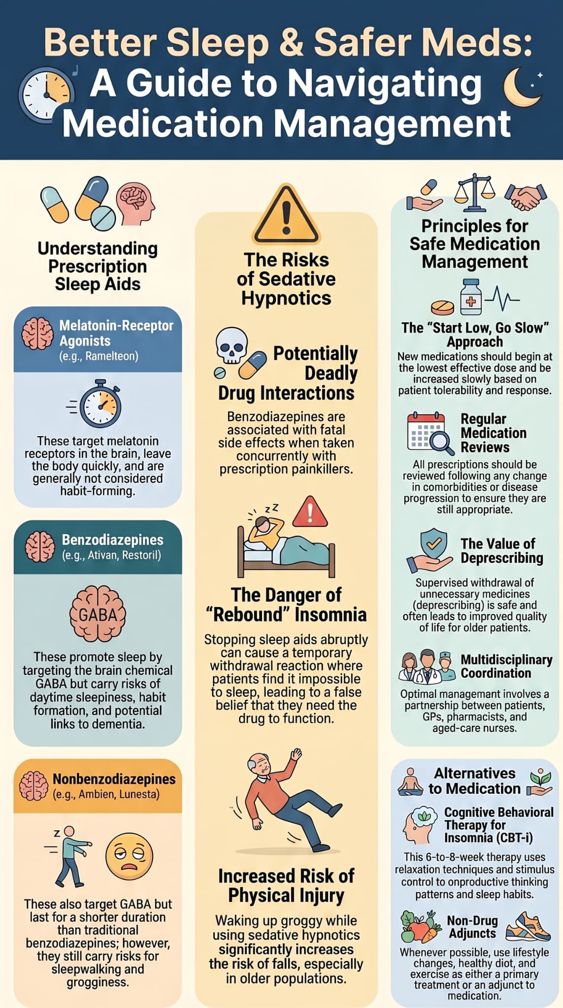 Can a psychiatrist help with sleep disorders? Infographic guide on medication management and CBT-i therapy.